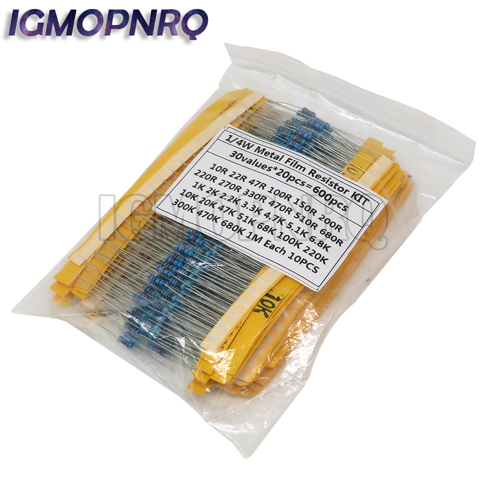 Resistor Kit 1 4W - Paquete de resistencias de película metálica,